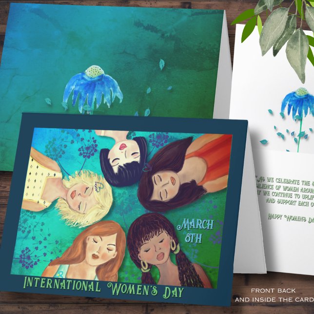 Kvinnodagen Kvinnoblått i Porträtt Kort (Women's Day Woman Portraits Aqua blue Card)