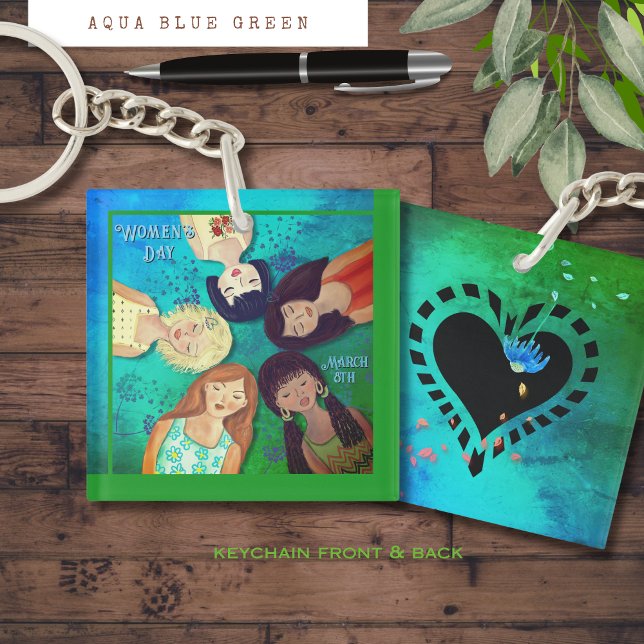 Kvinnodagen Kvinnotorg i Porträtt (Women's Day Woman Portraits Aqua Square Keychain )