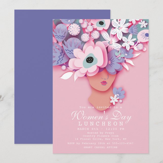 Kvinnodagen Luncheon Modern Girly Blommigt Inbjudningar (Fram/baksida)