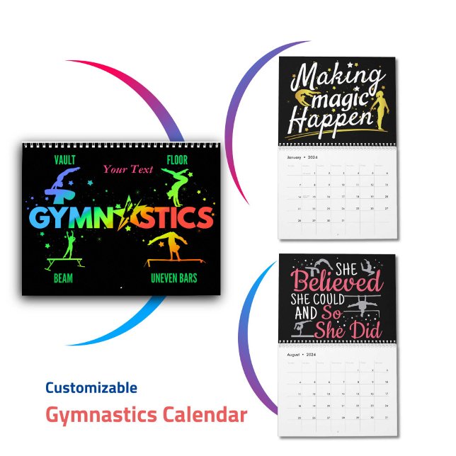 Kvinnoflickors gymnastika Motivational Gymnast 202 Kalender (Girls Gymnastics Calendar 2024 - Customizable motivational Women's gymnast wall calendar)