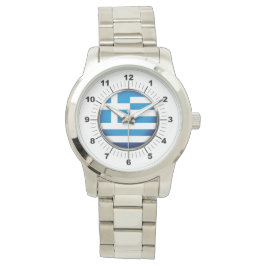 Kvinnogrekiskt Flagga Oversized Silver Watch Armbandsur
