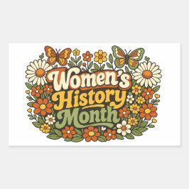 Kvinnohistoriens månad Retro 70-tal Blommig Groovy Rektangulärt Klistermärke
