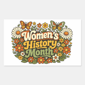 Kvinnohistoriens månad Retro 70-tal Blommig Groovy Rektangulärt Klistermärke