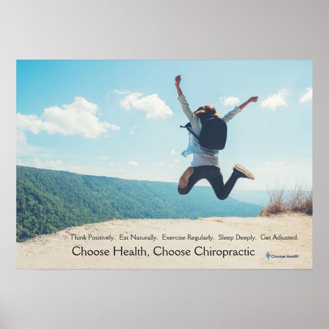 Kvinnohoppning överst på backe Chiropraktic poster (Framsidan)