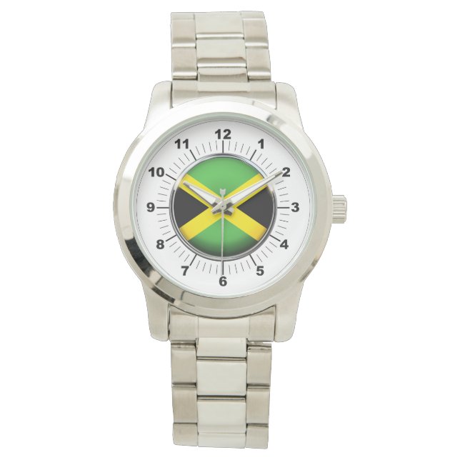 KvinnoJamaica Flagga Oversized Silver Watch Armbandsur (Framsida)