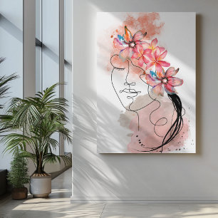 Kvinnokonst i Ansikte med rosa frangipanblomma Canvastryck
