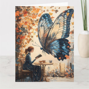 Kvinnoläsning med Giant Butterfly Abstrakt Art Kort