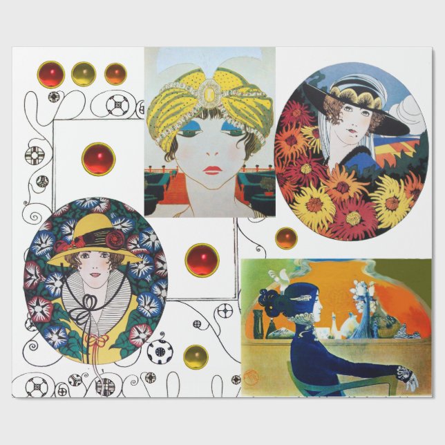 KVINNOPORTRÄTT, ART DÉCO SKÖNhet MODE KOSTYM Presentpapper (Platt)