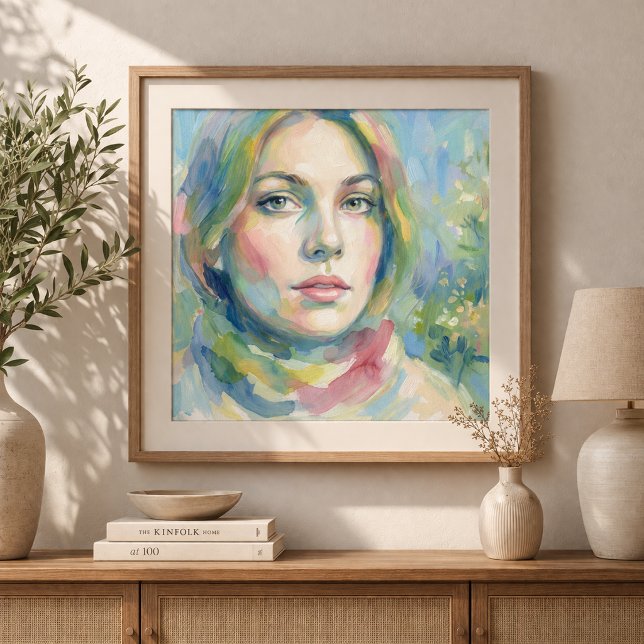 Kvinnoporträtt i mjuk akvarellstil poster (Skapare uppladdad)