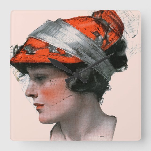 Kvinnoprofil Fyrkantig Klocka (Framsida)