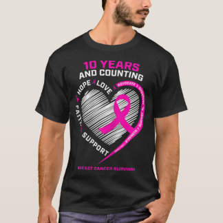 Kvinnor 10 år Cancer Survivor Gifts Rosa Breast T Shirt