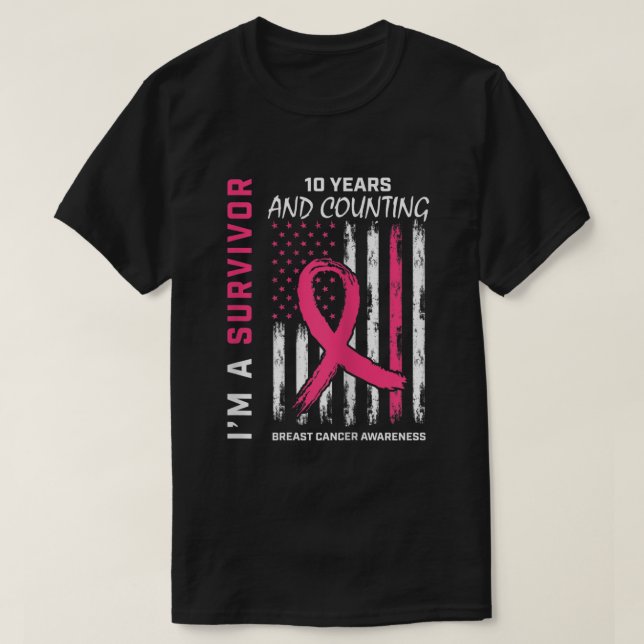 Kvinnor 10 års överlevnadsgåva Rosa bröstcancer F T Shirt (Design framsida)