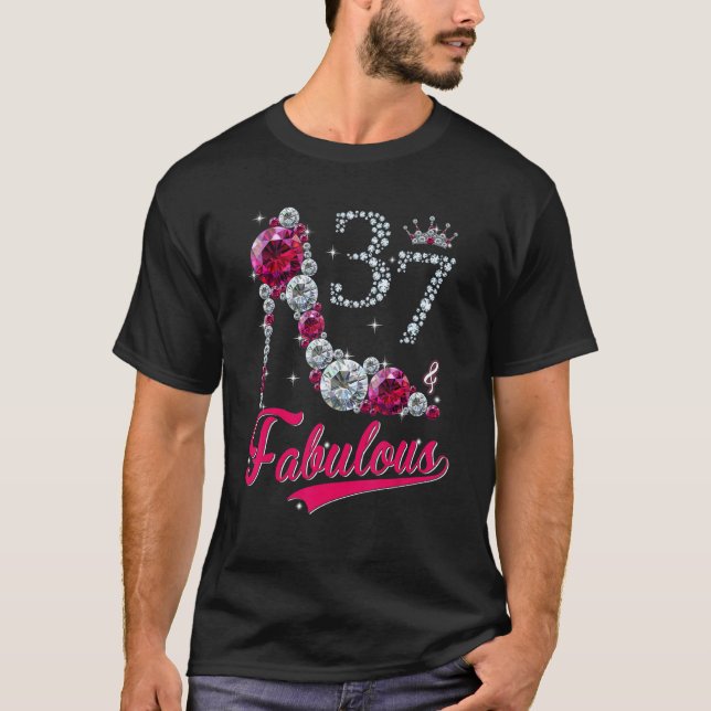 Kvinnor 37 och feta Högklackar Lycklig 37:e födsel T Shirt (Framsida)
