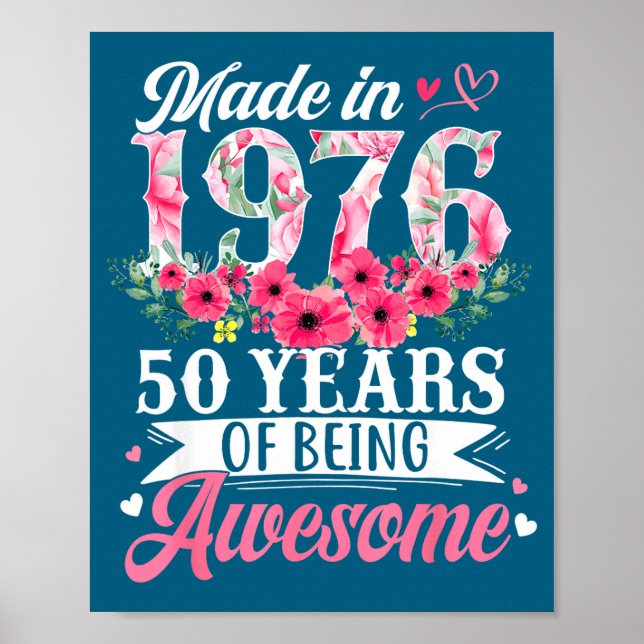 Kvinnor 50-årsdag Född 1976 Blommig Poster (Framsidan)