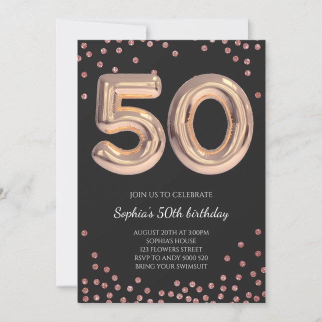 Kvinnor 50:e födelsedagen 50:e Ro Guld-Eleganten Inbjudningar (Framsida)