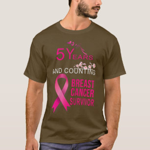Kvinnor 5 år Cancerfria gåvor Kvinnor Rosa Breast T Shirt