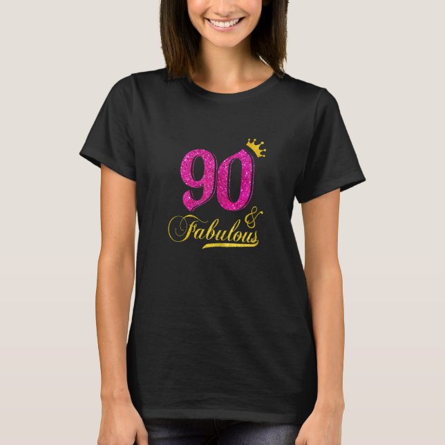 KVINNOR 90 och 90:e BI Krona Lycklig T Shirt (Framsida)