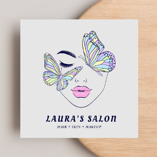 Kvinnor Ansikte Butterflies Beauty Salon Pastel Bl Fyrkantigt Visitkort