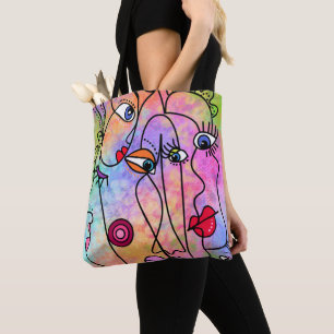 Kvinnor Ansikte Tote Bag Modern Stil-målning Tygkasse