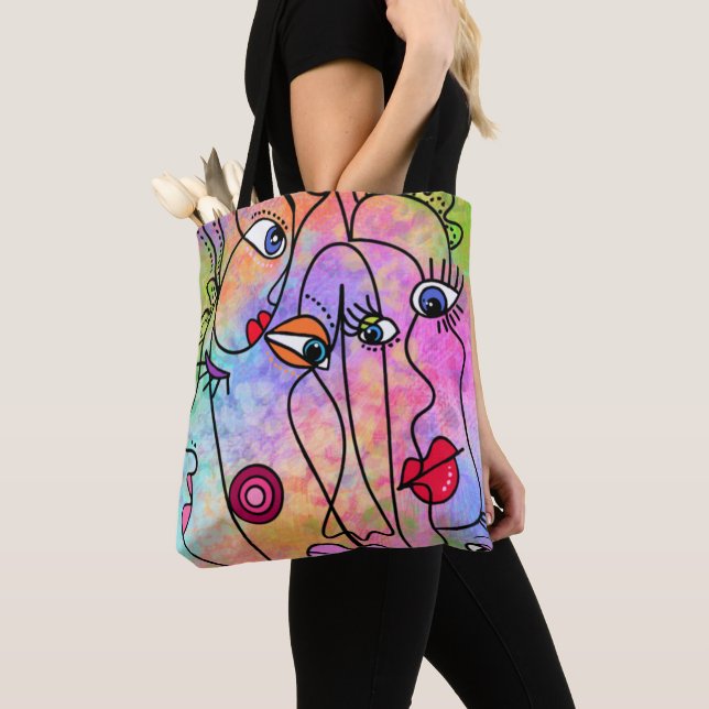 Kvinnor Ansikte Tote Bag Modern Stil-målning Tygkasse (Närbild)