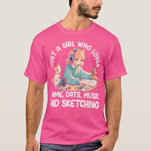 Kvinnor är bara en flicka som Kärlek animerar katt T Shirt (Framsida)