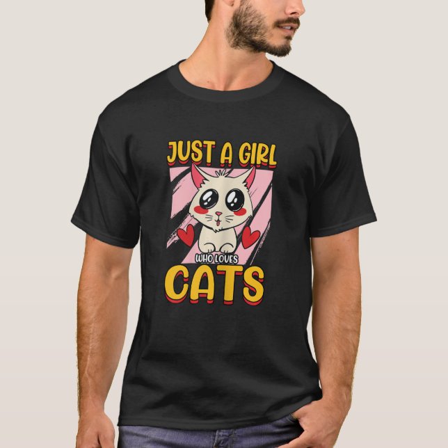 Kvinnor är bara en flicka som Kärlek äter katt Kär T Shirt (Framsida)