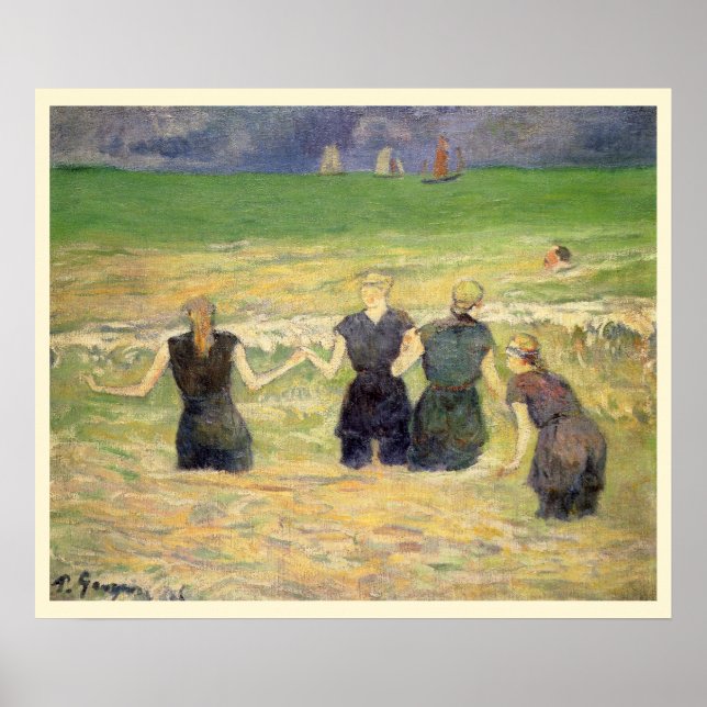 Kvinnor badar Dieppe av Paul Gauguin Poster (Framsidan)
