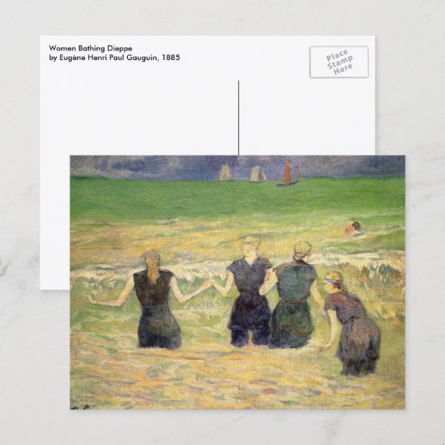 Kvinnor badar Dieppe av Paul Gauguin Vykort (Fram/baksida)