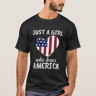 Kvinnor bara en flicka som Kärlek Amerika USA flag T Shirt