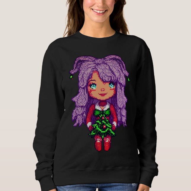 Kvinnor basic sweatshirt lila hår flicka t shirt (Framsida)