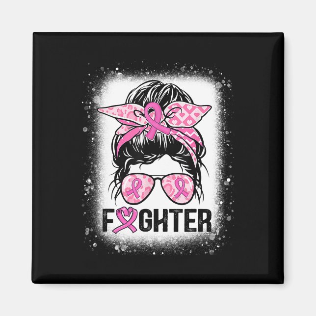 Kvinnor bekämpar Messy Bun Breast Cancer Awareness Magnet (Framsidan)