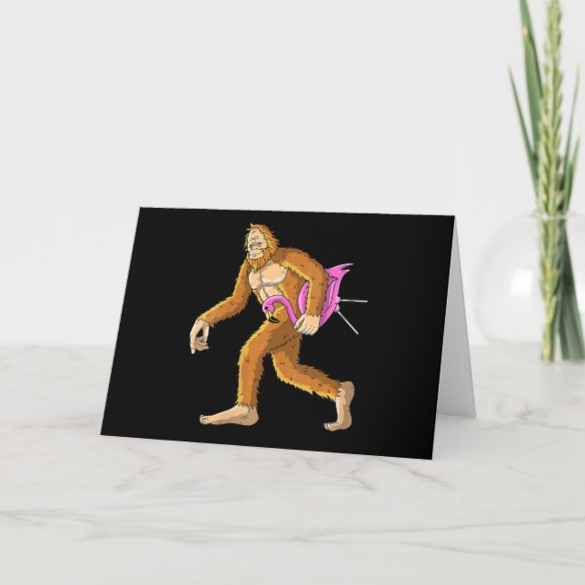 KVINNOR Bigfoot with Flamingo Animal Costume Gift Tack Kort (Framsida)