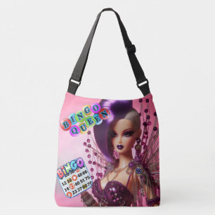 Kvinnor Bingo Queen doll med lila Mohawk bling Axelväska
