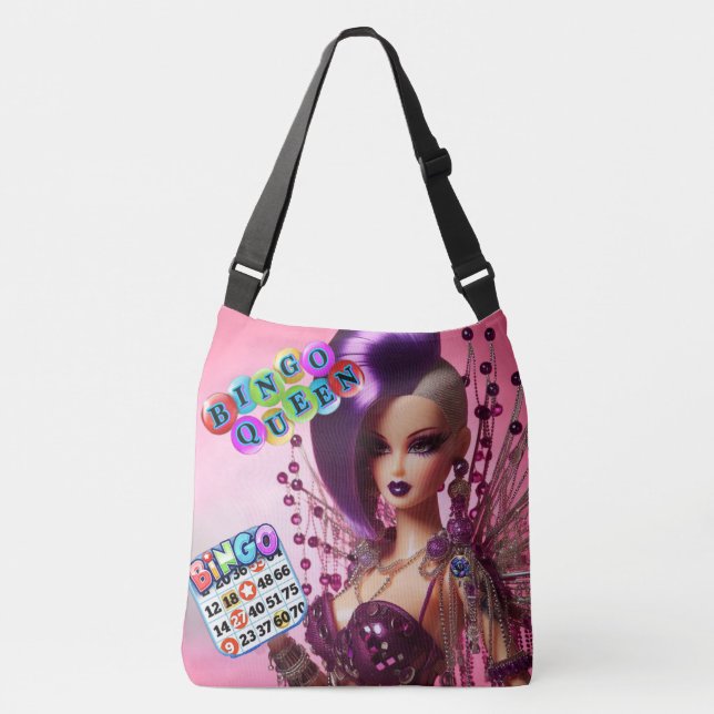 Kvinnor Bingo Queen doll med lila Mohawk bling Axelväska (Framsida)