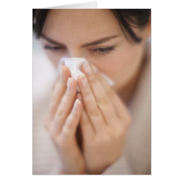 Kvinnor blåser näsan. hälsningskort (Framsidan)