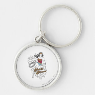  kvinnor, blommande rund silverfärgad nyckelring