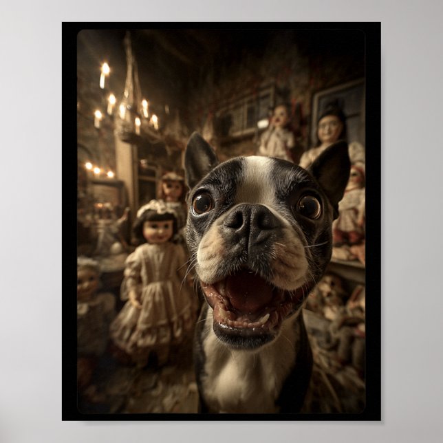 Kvinnor Boston Terrier Selfie Med Y Dockor Skräcki Poster (Framsidan)