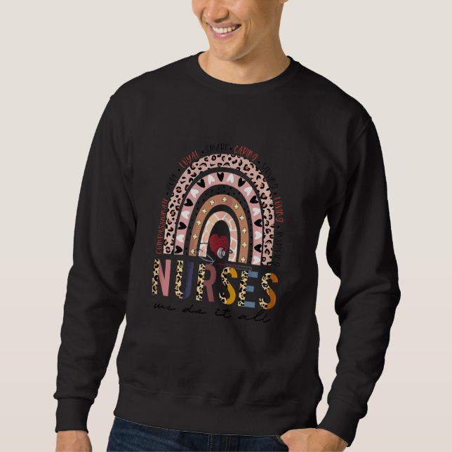 Kvinnor citerar Leopard Rainbow Nurse Ideas N Lång Ärmad Tröja (Framsida)