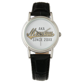Kvinnor Classic Black Leather Watch Memaw/Grandmam Armbandsur