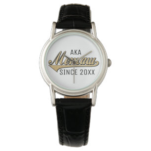 Kvinnor Classic Black Leather Watch Memaw/Grandmam Armbandsur