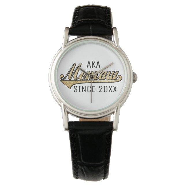 Kvinnor Classic Black Leather Watch Memaw/Grandmam Armbandsur (Framsida)