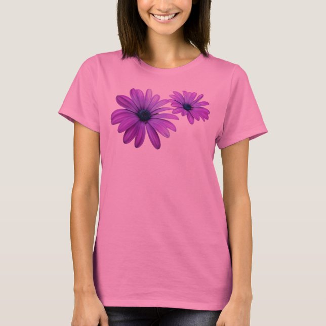 Kvinnor Daisy T-shirt Lila Flower Plus Storlek Shi (Framsida)