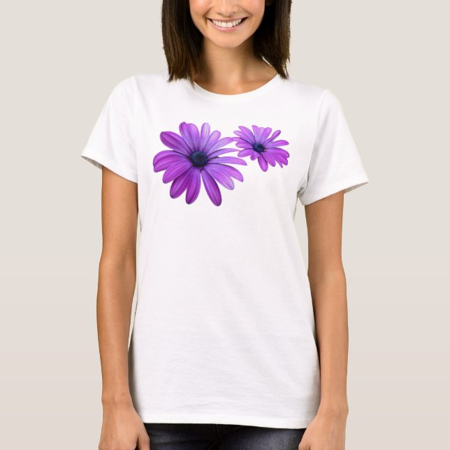 Kvinnor Daisy T-shirt Lila Flower Plus Storlek Shi (Framsida)