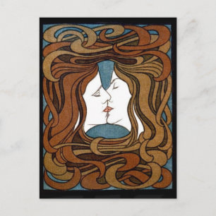 Kvinnor delar en kyss vykort