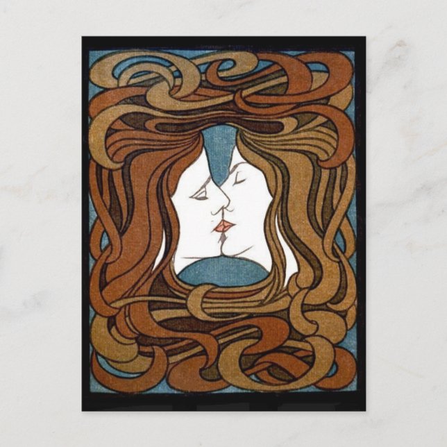 Kvinnor delar en kyss vykort (Framsida)