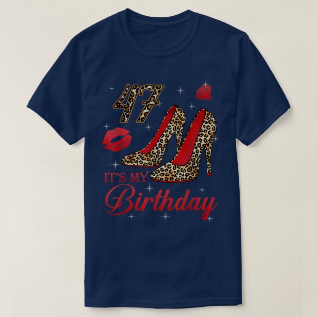 Kvinnor Det är min 47:e leopard Högklackar Lycklig T Shirt (Design framsida)