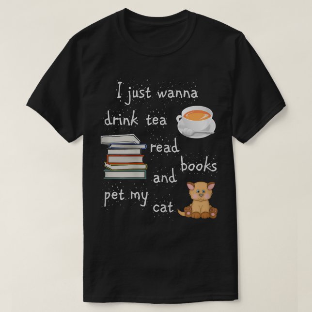 Kvinnor Dricker Te Läser Böcker Knullar Katt T Shirt (Design framsida)