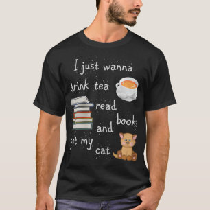 Kvinnor Dricker Te Läser Böcker Knullar Katt T Shirt