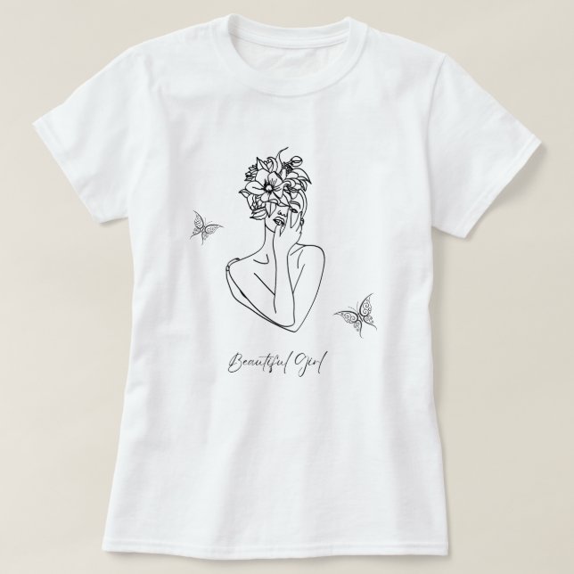 Kvinnor Flower Butterfly Ansikte Porträtt Bevackra T Shirt (Design framsida)