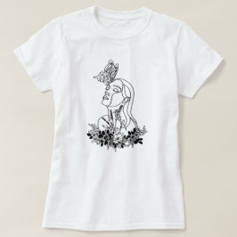 Kvinnor Flower Mörk Butterfly Ansikte Porträtt Art T Shirt